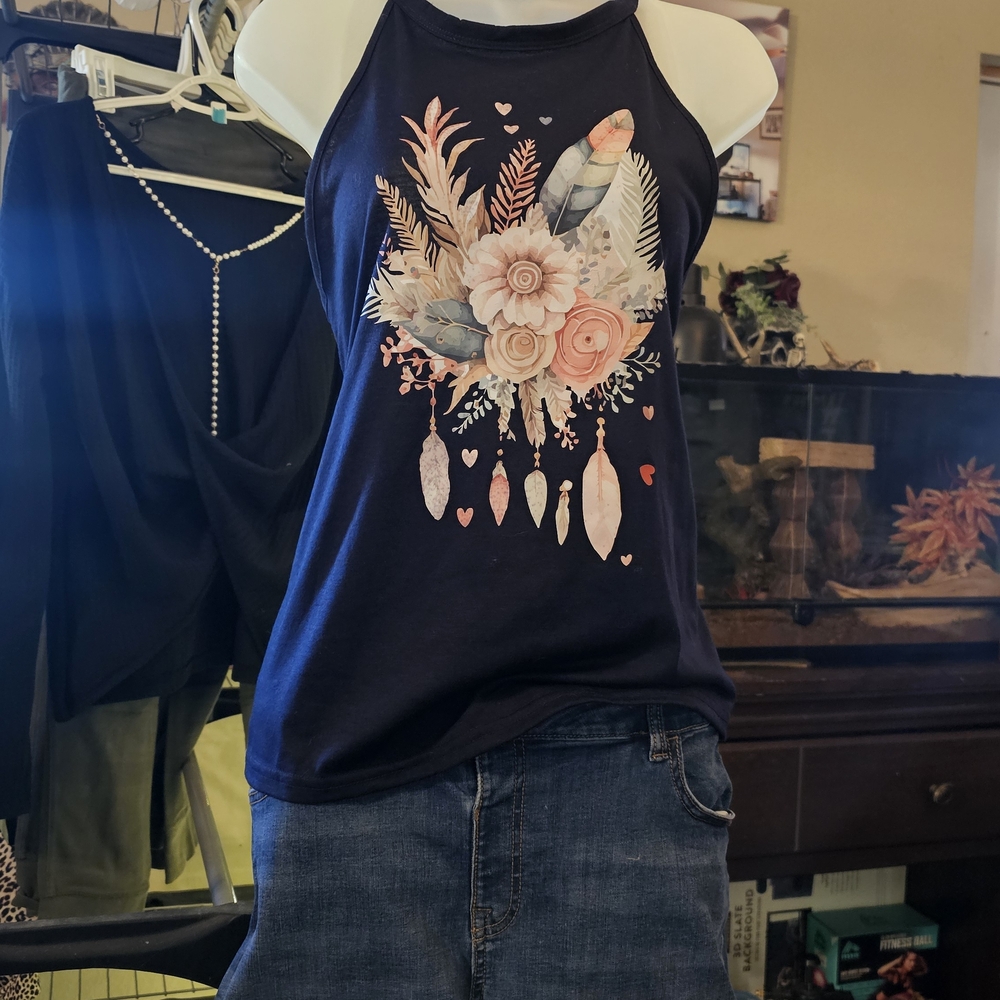 SHEIN Black Floral Graphic Tank Top